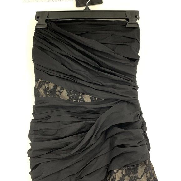 Womens Express Ruched Little Black Mini Dress Size 0 XS Side Zip Strapless 1160 - Picture 2 of 6